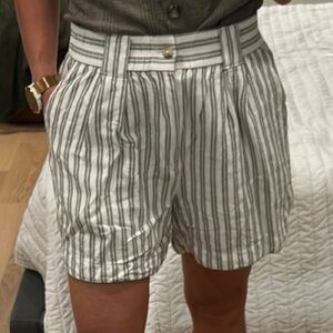 Madewell Sage Green and White Linen Shorts with Stripes